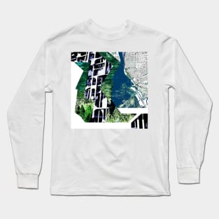 city map in urban brutalism collage photo architectural wallpaper Long Sleeve T-Shirt